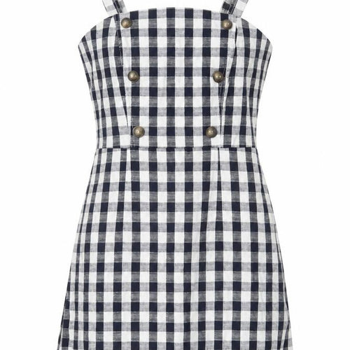 Miss Selfridge Women Black White Check Mini Pinafore Dress Size 10