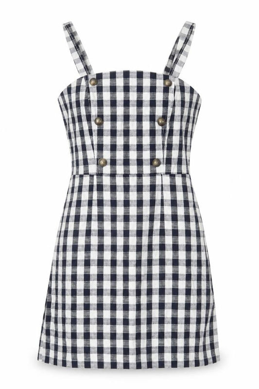 Front view of Miss Selfridge Women Black White Check Mini Pinafore Dress, size 10