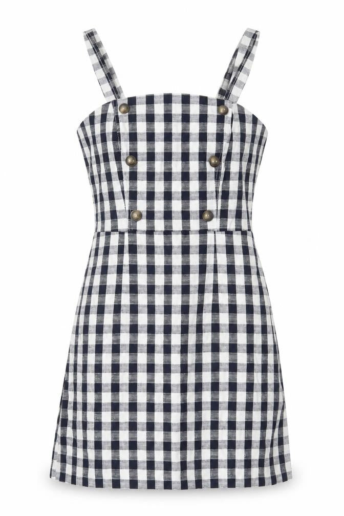Miss Selfridge Women Black White Check Mini Pinafore Dress Size 10