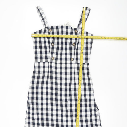 Miss Selfridge Women Black White Check Mini Pinafore Dress Size 10