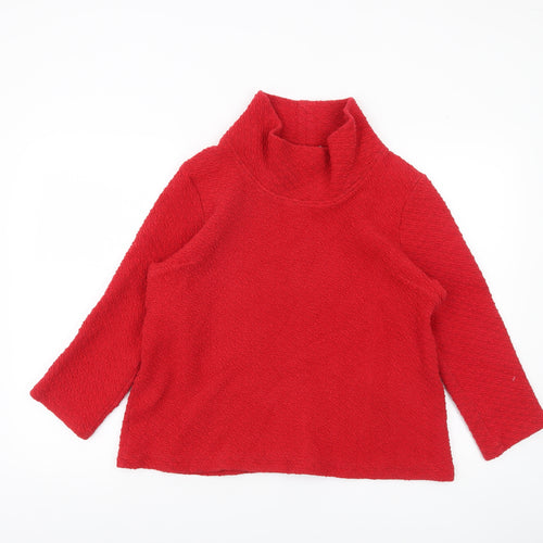 Adini Women Red Long Sleeve Tunic Roll Neck Cotton Blend Blouse L