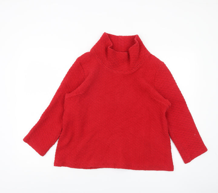 Adini Women Red Long Sleeve Tunic Roll Neck Cotton Blend Blouse L