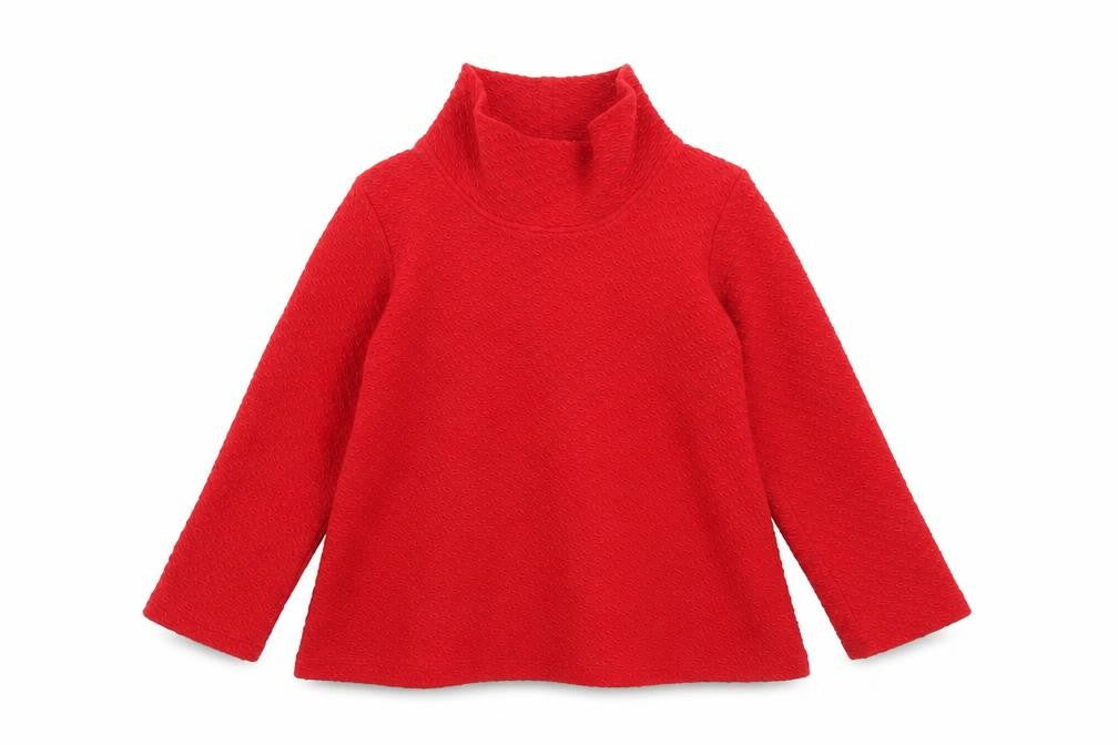Adini Women Red Long Sleeve Tunic Roll Neck Cotton Blend Blouse L