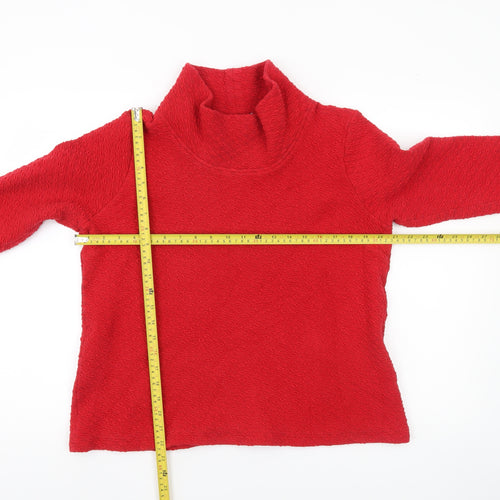 Adini Women Red Long Sleeve Tunic Roll Neck Cotton Blend Blouse L