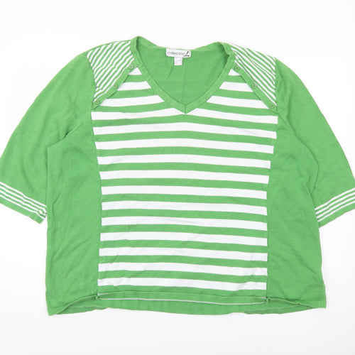 Collection L Women’s Green Striped V-Neck Cotton Jumper Size 28