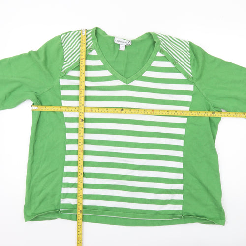 Collection L Women’s Green Striped V-Neck Cotton Jumper Size 28