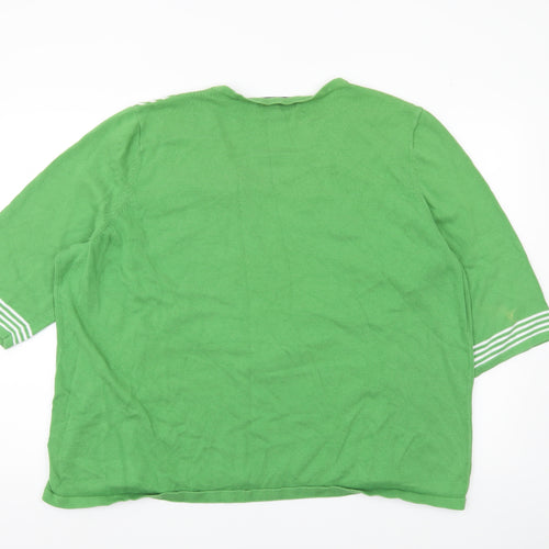 Collection L Women’s Green Striped V-Neck Cotton Jumper Size 28