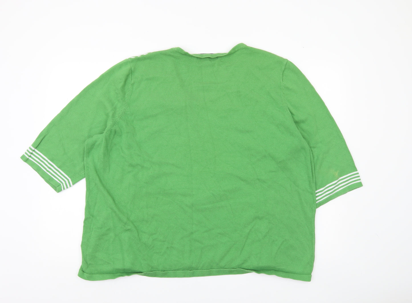 Collection L Women’s Green Striped V-Neck Cotton Jumper Size 28