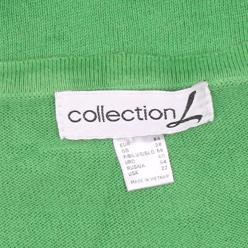 Collection L Women’s Green Striped V-Neck Cotton Jumper Size 28