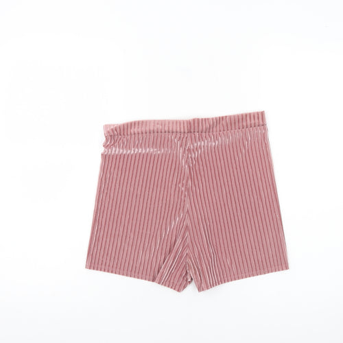 PrettyLittleThing Womens Pink Striped Velvet Shorts UK 10
