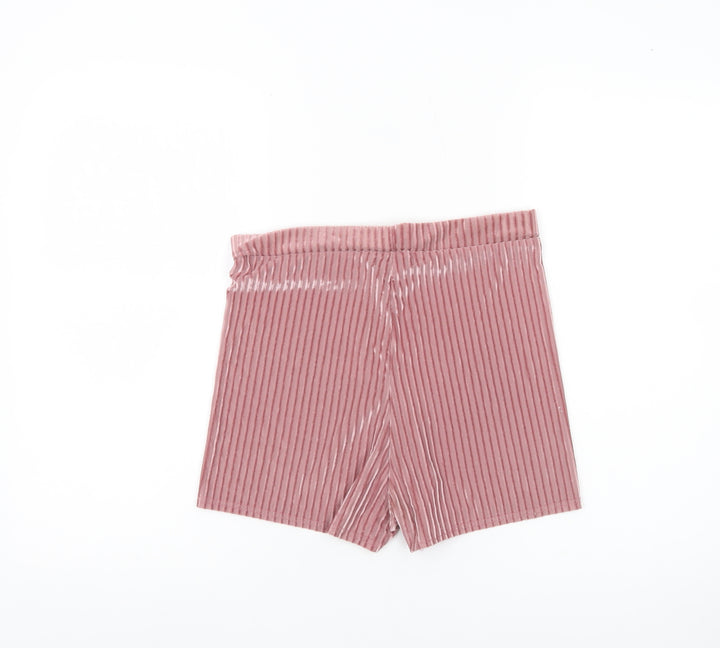 PrettyLittleThing Womens Pink Striped Velvet Shorts UK 10