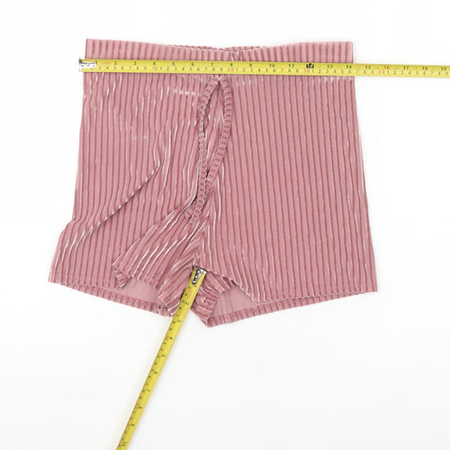 PrettyLittleThing Womens Pink Striped Velvet Shorts UK 10