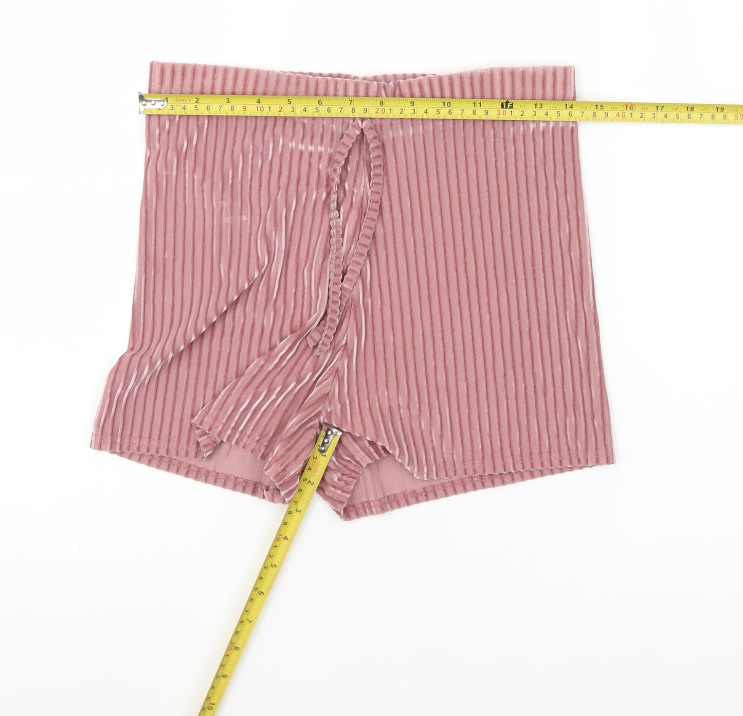 PrettyLittleThing Womens Pink Striped Velvet Shorts UK 10