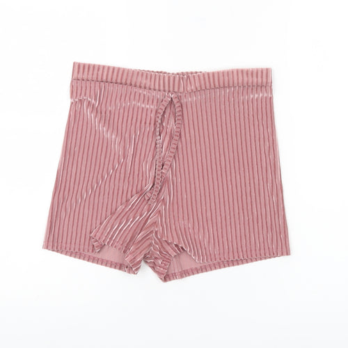 PrettyLittleThing Womens Pink Striped Velvet Shorts UK 10
