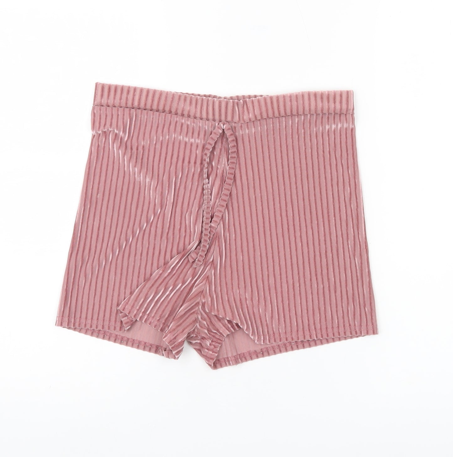 PrettyLittleThing Womens Pink Striped Velvet Shorts UK 10