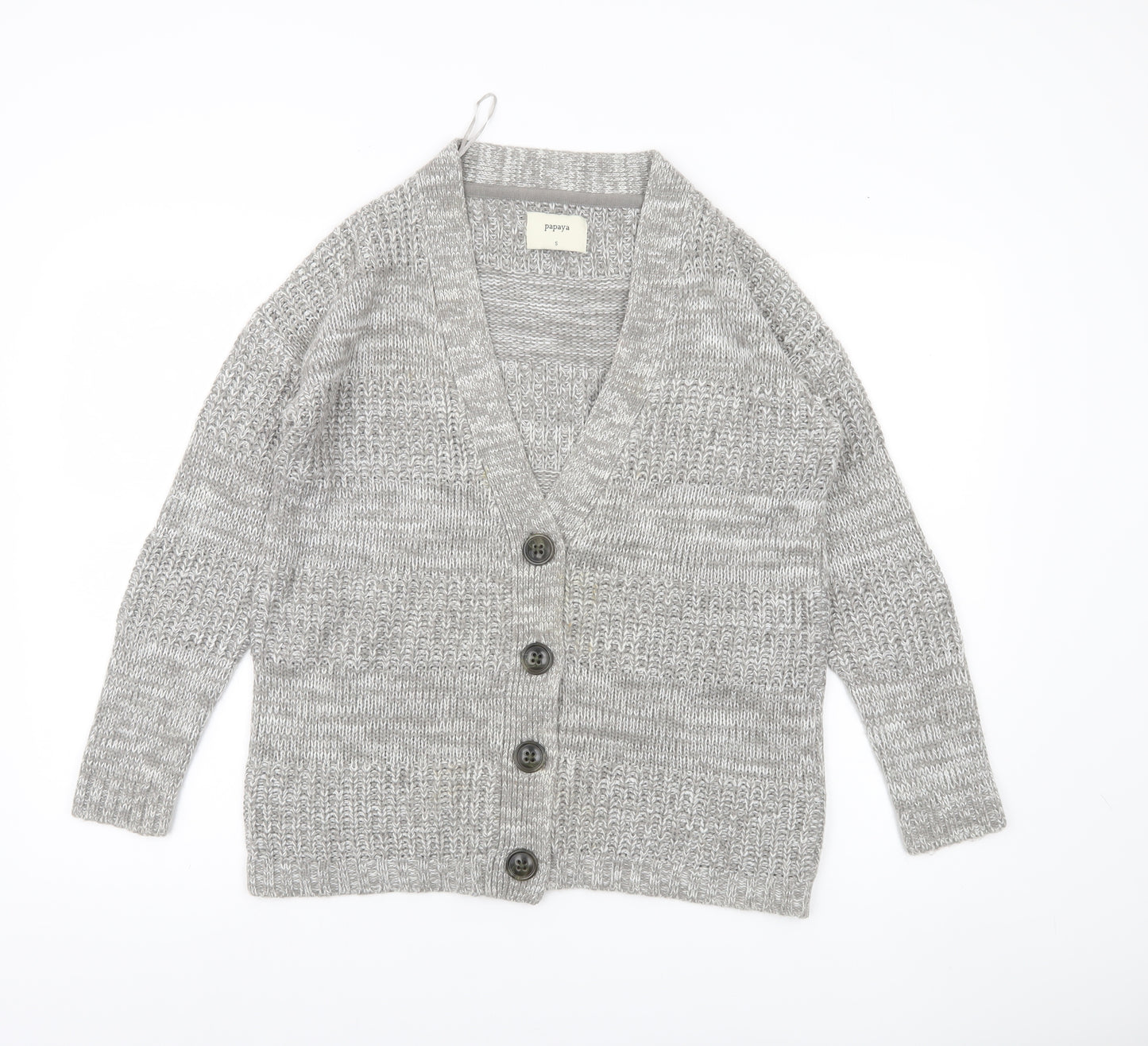 Papaya Women’s Grey Chunky Knit V-Neck Cardigan Size S