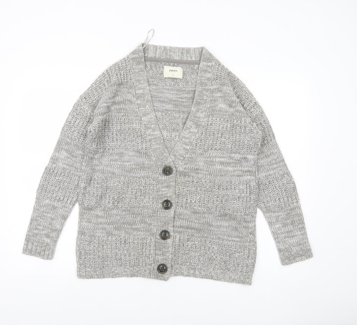 Papaya Women’s Grey Chunky Knit V-Neck Cardigan Size S