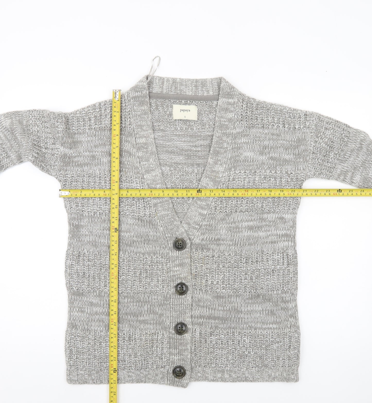 Papaya Women’s Grey Chunky Knit V-Neck Cardigan Size S