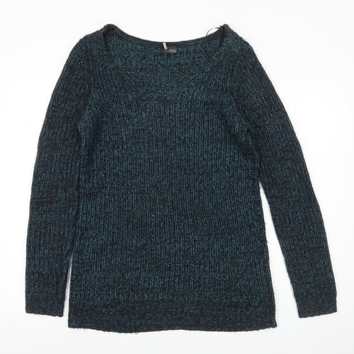Sparkle & Fade Womens Blue Scoop Neck Chunky Knit Jumper Size S