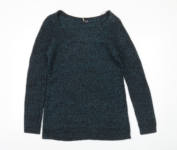 Sparkle & Fade Womens Blue Scoop Neck Chunky Knit Jumper Size S