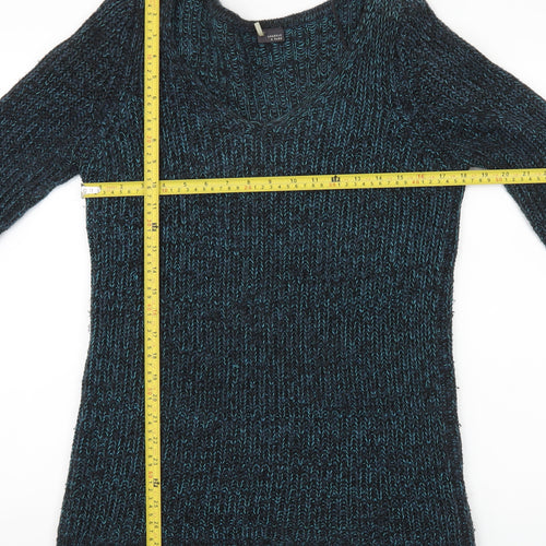 Sparkle & Fade Womens Blue Scoop Neck Chunky Knit Jumper Size S