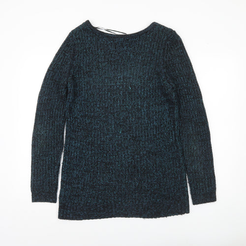 Sparkle & Fade Womens Blue Scoop Neck Chunky Knit Jumper Size S