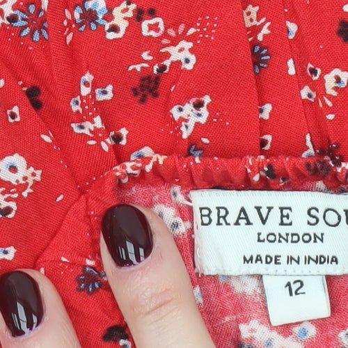 Brave Soul Women Red Floral Viscose Summer Playsuit Size 12