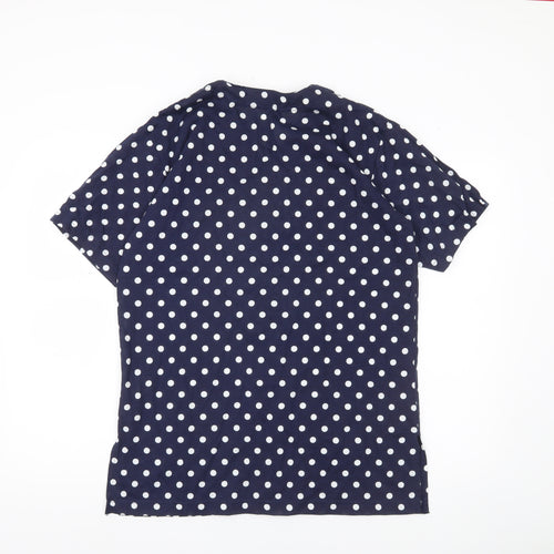 Design Essentials Womens Blue Polka Dot Shirt S Short Sleeve Button-Up