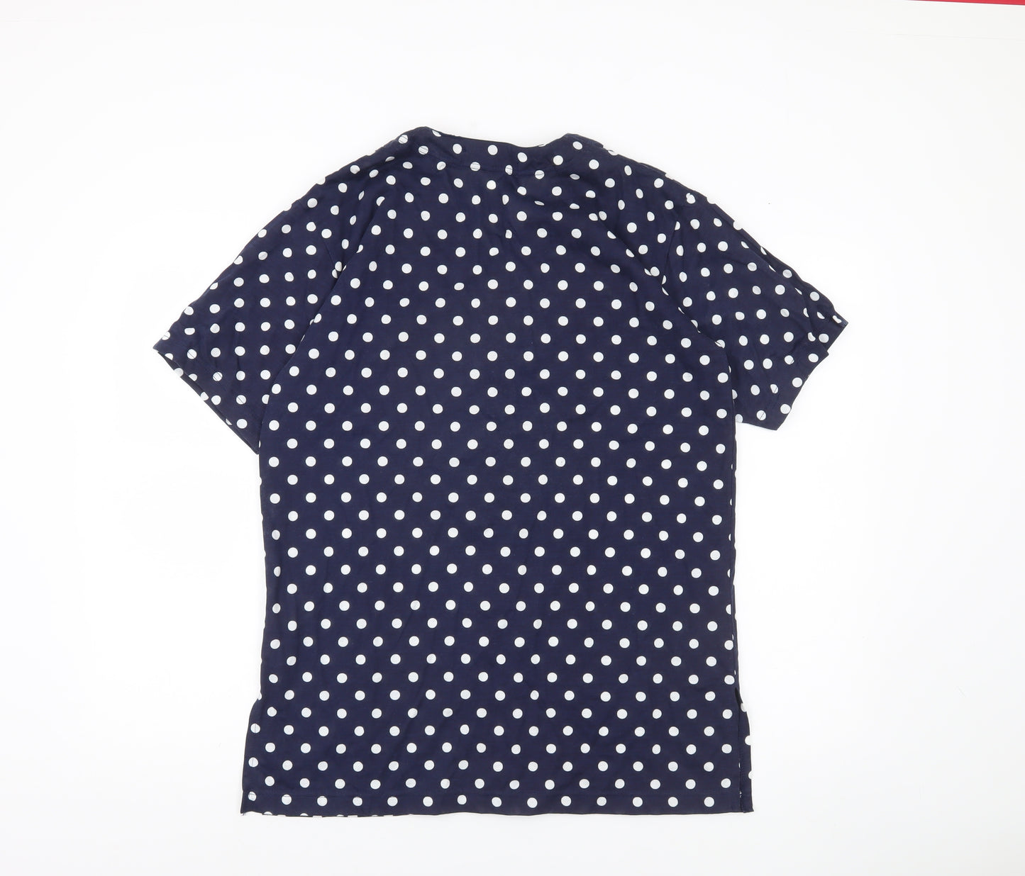 Design Essentials Womens Blue Polka Dot Shirt S Short Sleeve Button-Up