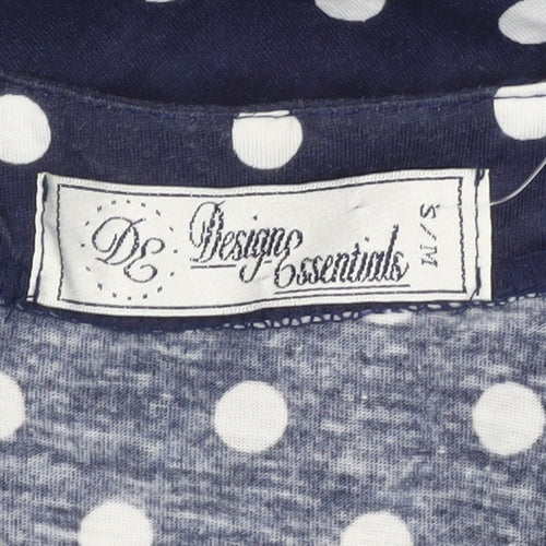 Design Essentials Womens Blue Polka Dot Shirt S Short Sleeve Button-Up