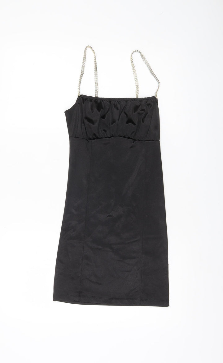 Motel Womens Black XS Bodycon Short Dress Rhinestone Strap
