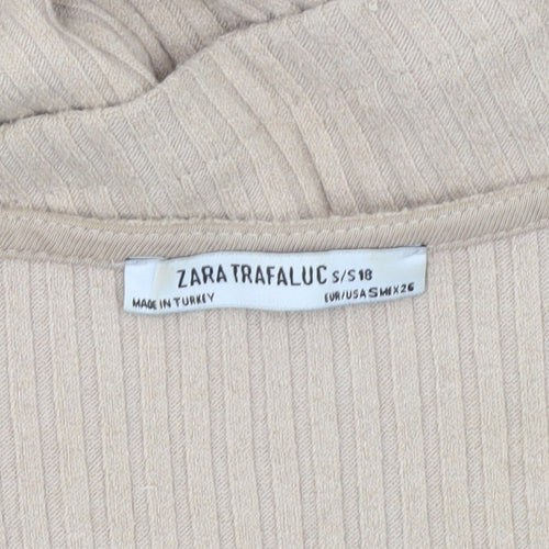 Zara Trafaluc Women’s Beige Cropped Tank Top Size 8 Sleeveless Tie Front