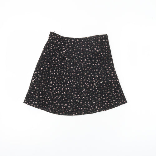 H&M Divided Womens Black Floral A-Line Skirt Size 6
