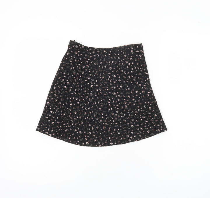 H&M Divided Womens Black Floral A-Line Skirt Size 6