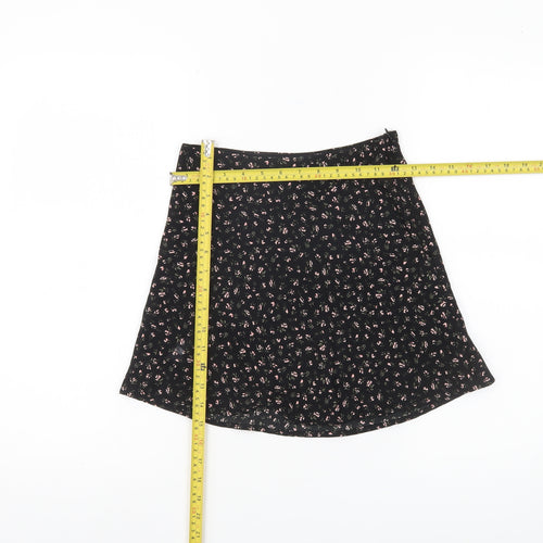 H&M Divided Womens Black Floral A-Line Skirt Size 6