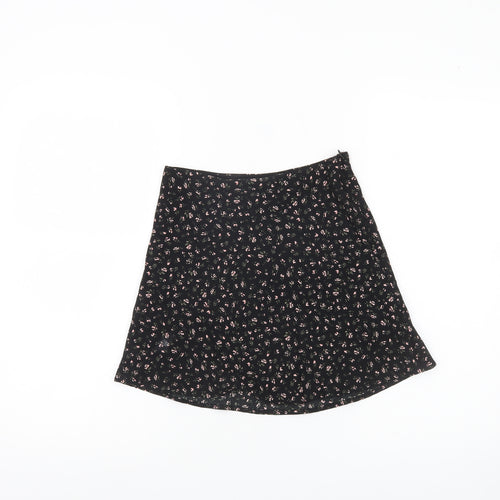 H&M Divided Womens Black Floral A-Line Skirt Size 6