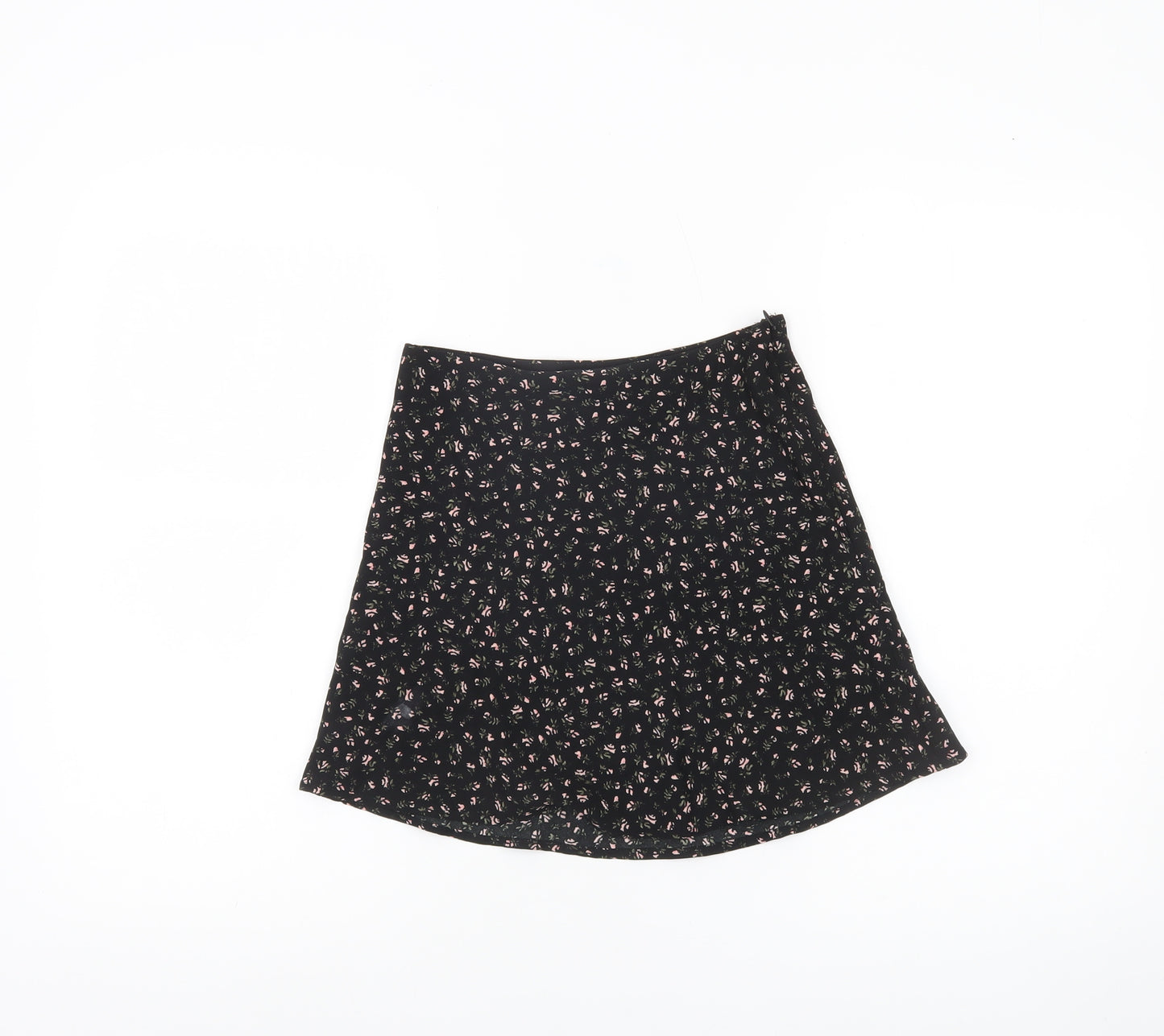 H&M Divided Womens Black Floral A-Line Skirt Size 6
