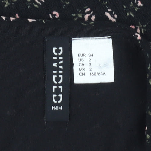 H&M Divided Womens Black Floral A-Line Skirt Size 6