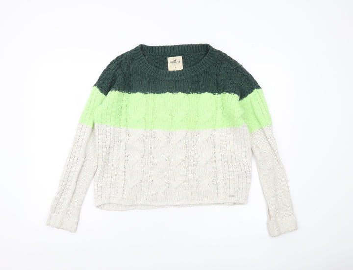 Hollister Womens Green White Cable Knit Pullover Jumper Size M