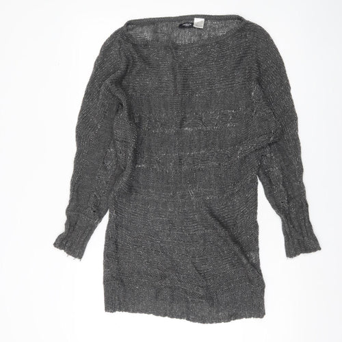 Redoute Women’s Grey Metallic Knit Jumper Size 8 Scoop Neck Pullover
