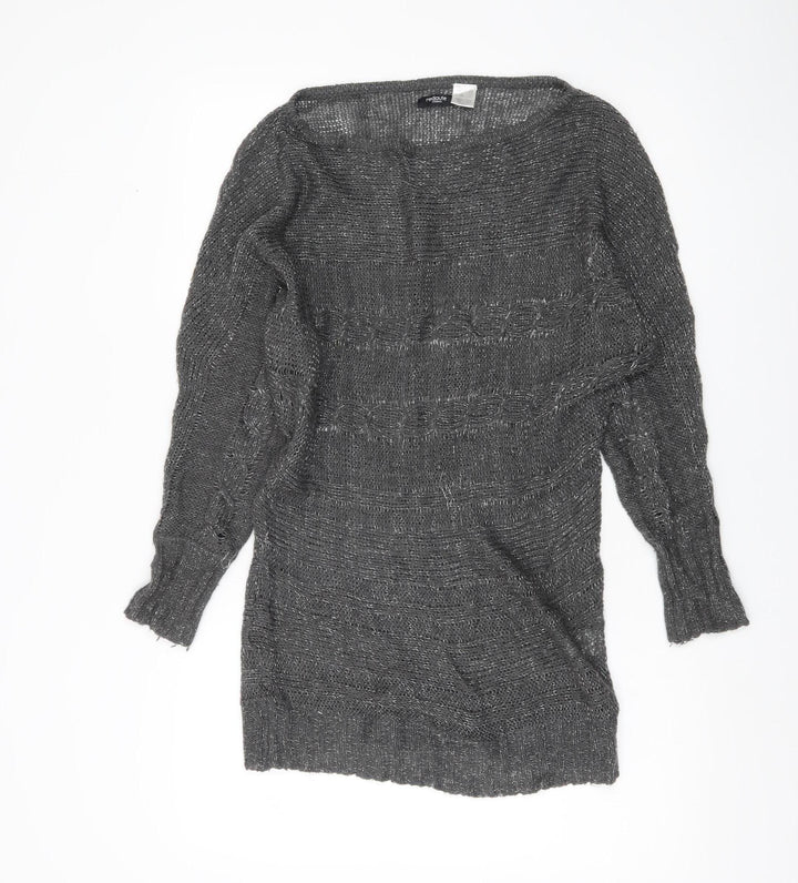 Redoute Women’s Grey Metallic Knit Jumper Size 8 Scoop Neck Pullover