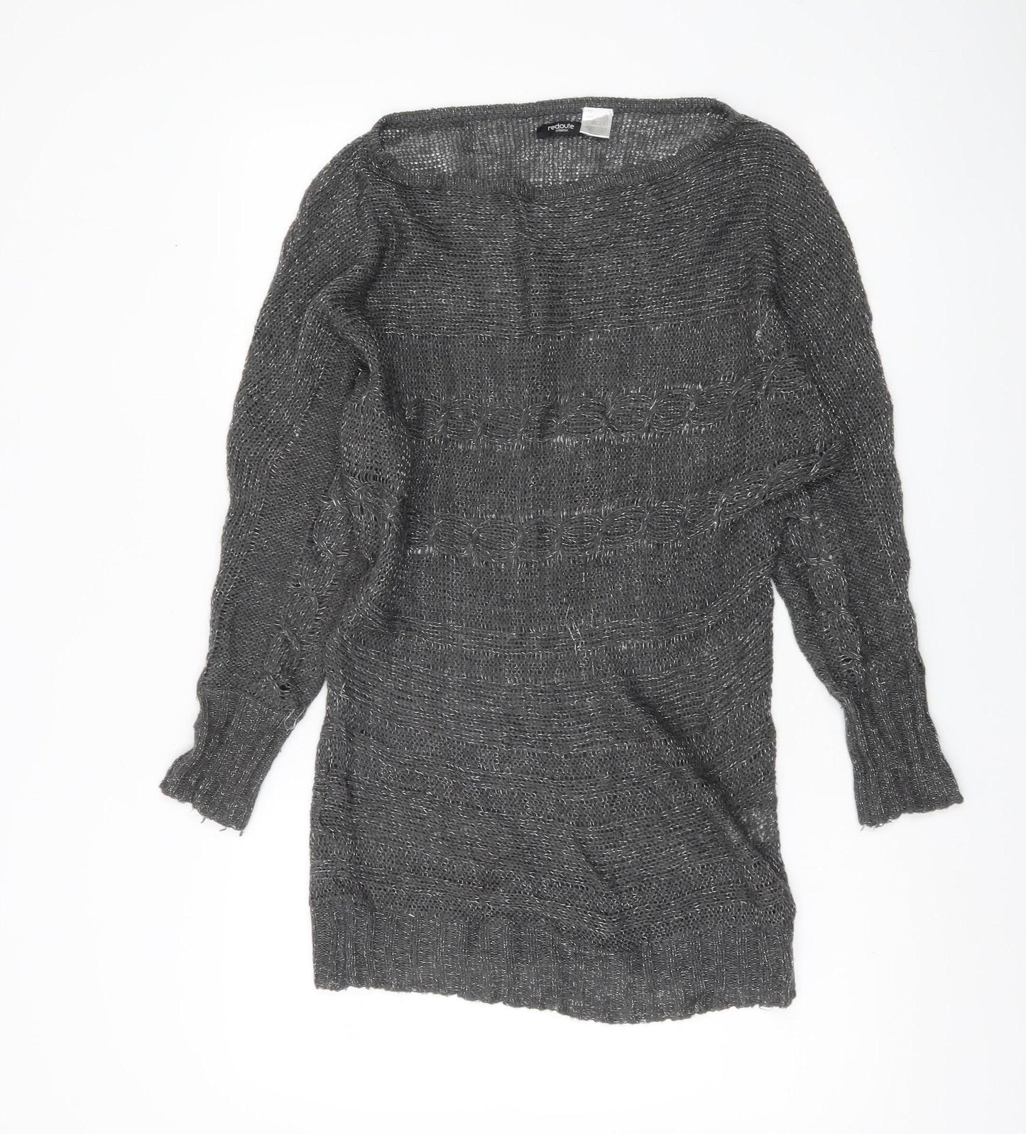 Redoute Women’s Grey Metallic Knit Jumper Size 8 Scoop Neck Pullover