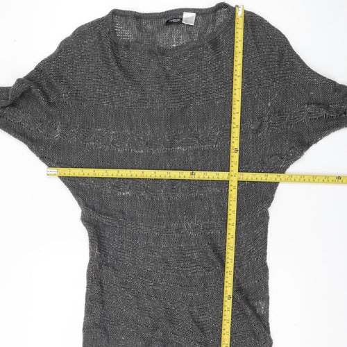 Redoute Women’s Grey Metallic Knit Jumper Size 8 Scoop Neck Pullover