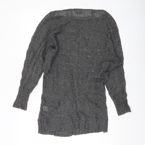 Redoute Women’s Grey Metallic Knit Jumper Size 8 Scoop Neck Pullover