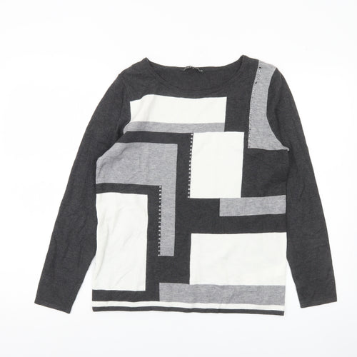 Bonmarché Women’s Black Grey Geometric Pullover Jumper Size 10