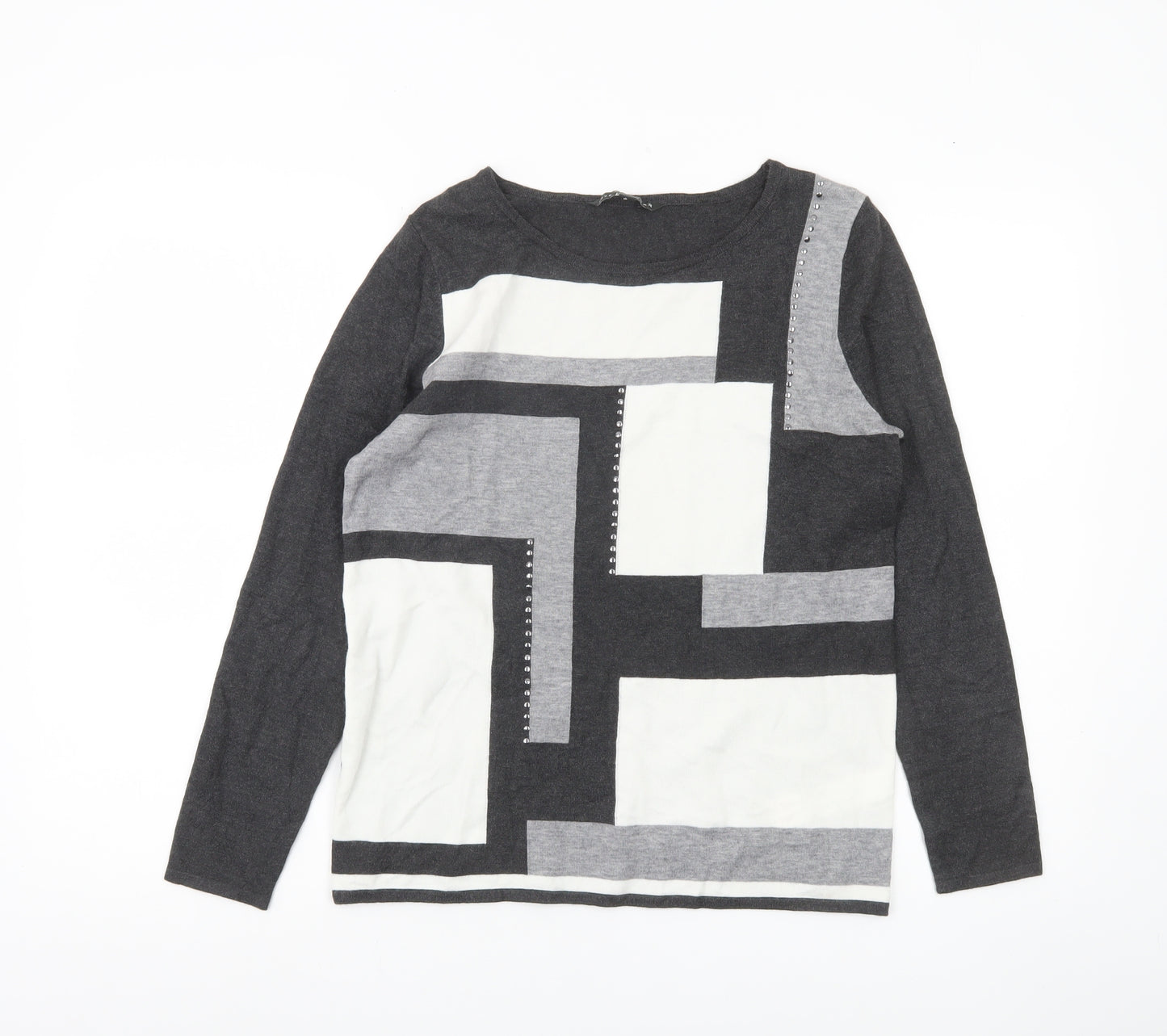 Bonmarché Women’s Black Grey Geometric Pullover Jumper Size 10
