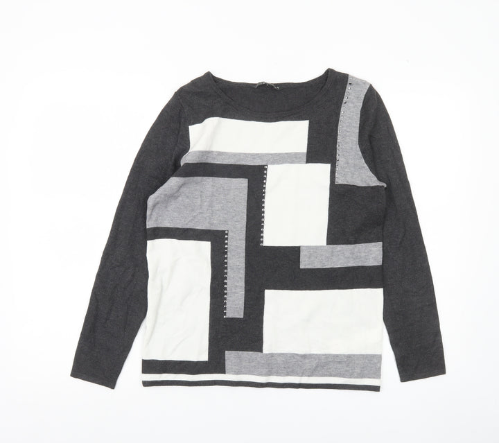 Bonmarché Women’s Black Grey Geometric Pullover Jumper Size 10