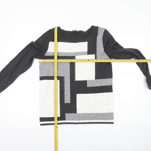 Bonmarché Women’s Black Grey Geometric Pullover Jumper Size 10