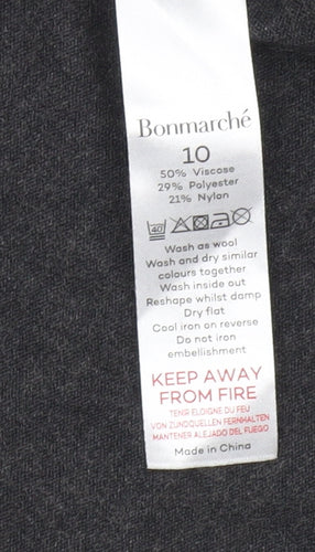 Bonmarché Women’s Black Grey Geometric Pullover Jumper Size 10