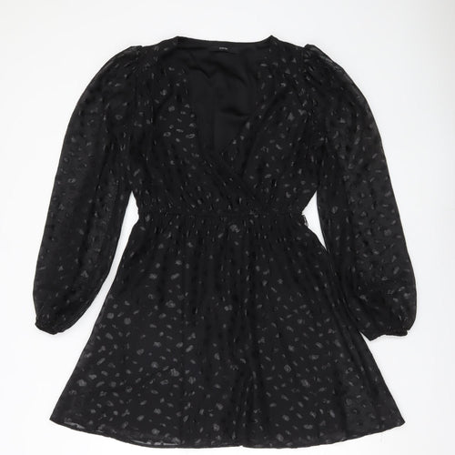 George Women’s Black Size 8 Short Wrap Dress Puff Sleeve